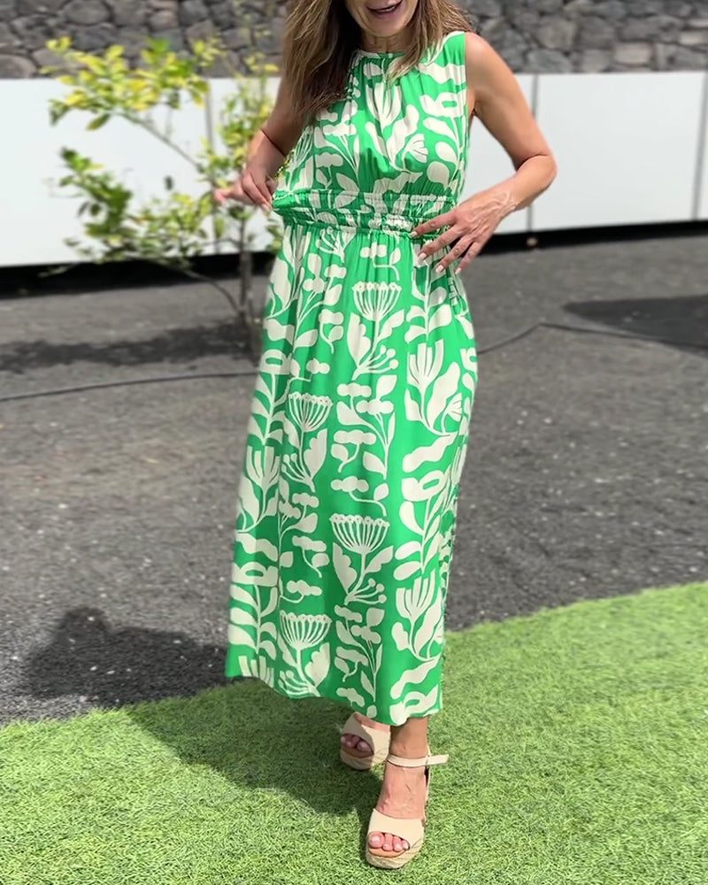 Klänning Ärmlös Lång Midja Tryckt