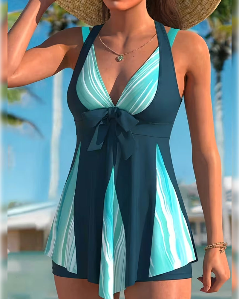 Tankini Halter Djup V Rosett Kjol