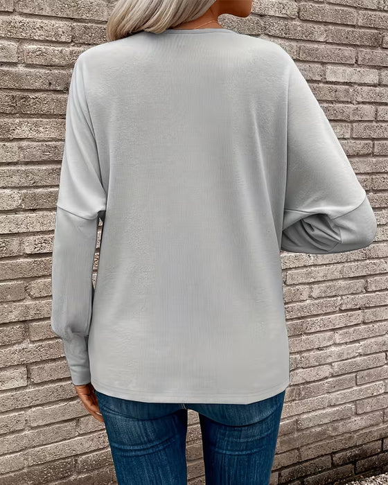 Topp Mockneck Knapp Långärmad Enfärgad