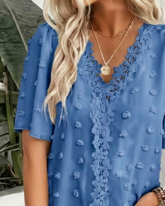 Blus Sammanfogad Jacquard Volangärm