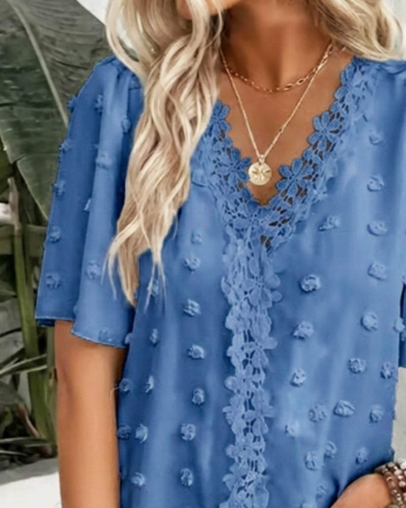 Blus Sammanfogad Jacquard Volangärm