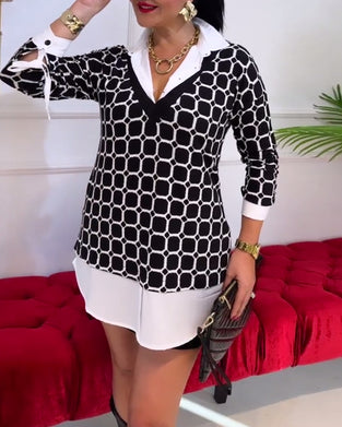 Topp Krage Rutigt Tryck