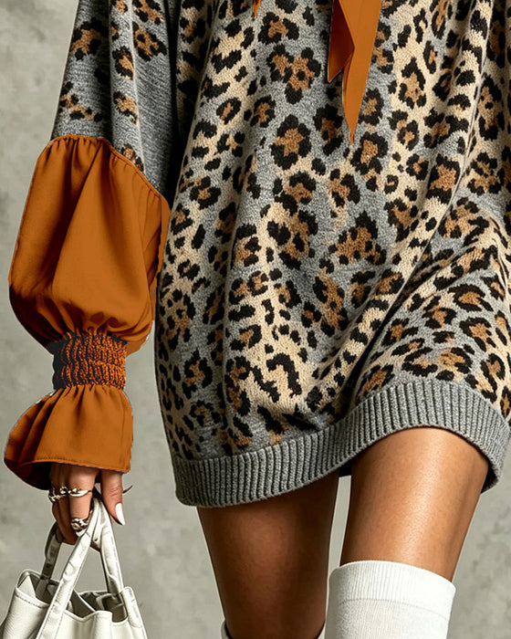 Sweater Dress Leopard Patchwork Casual