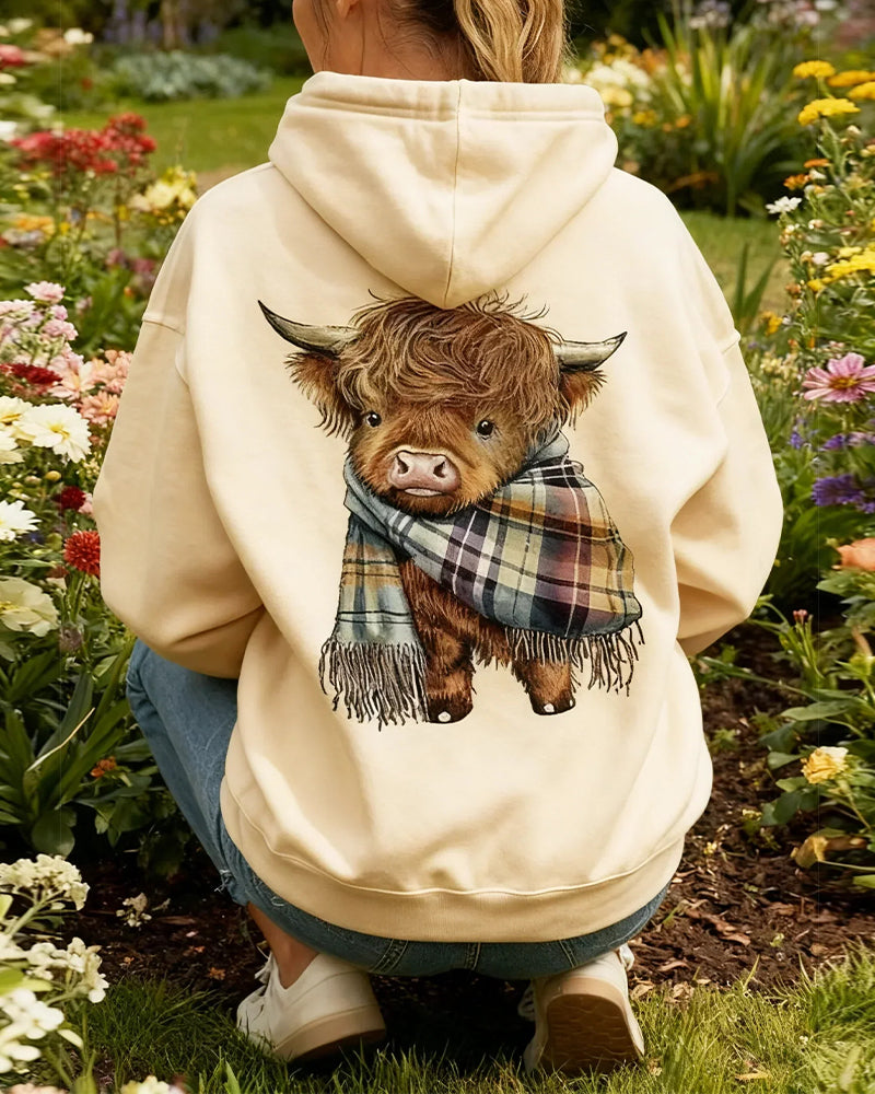 Hättesweatshirt Söt Höglandsko Mysig Fleecefodrad