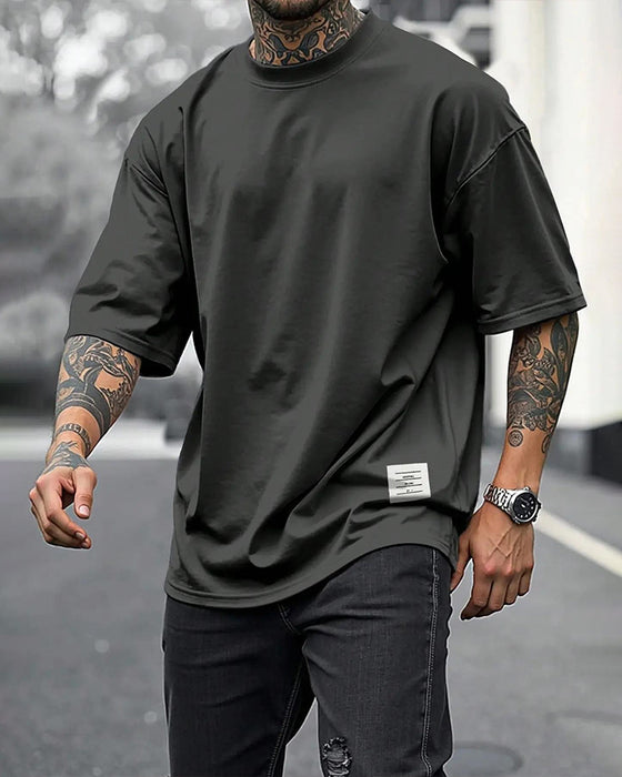 T-Shirts Rundhals Lös Vävd Etikett