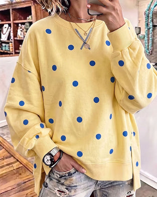 Sweatshirt Runda Halsen Prickig Slits Drop Axel Asymmetrisk