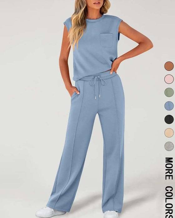 Set Enfärgad Ärmlös Kortärmad Casual
