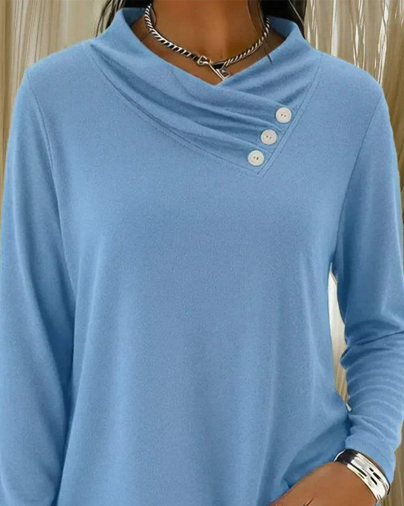 Långärmad Enfärgad Topp Med Tre Knappar