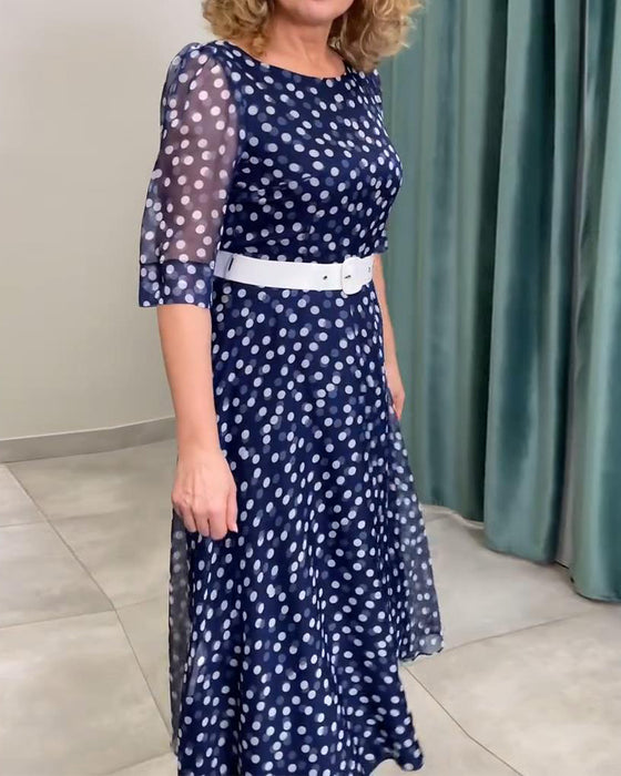 Klänning Halvkortärmad Polkagris Chiffong