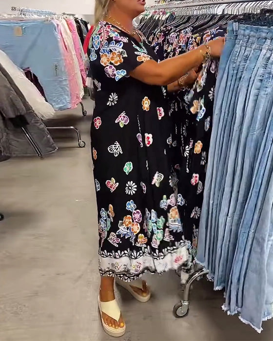 Klänning Oversize Tryckt Lös