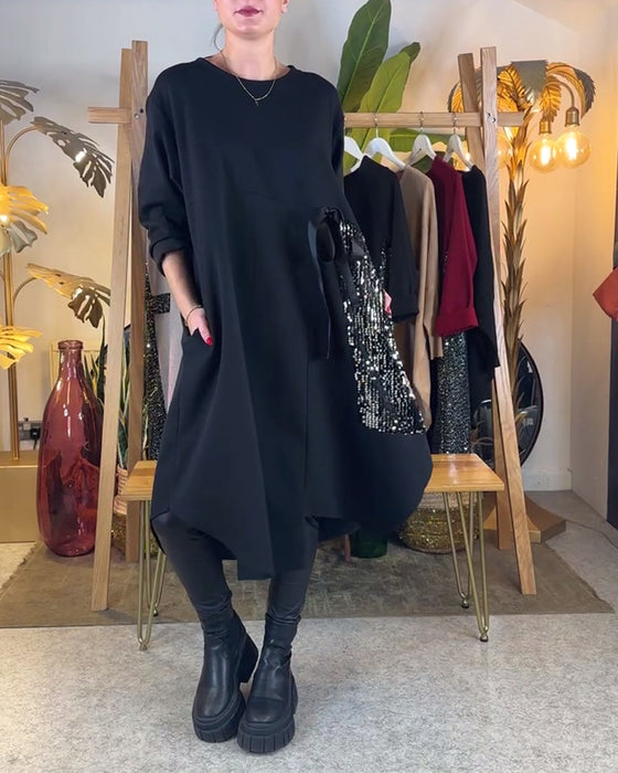 Klänning Långärmad Lös Paljett