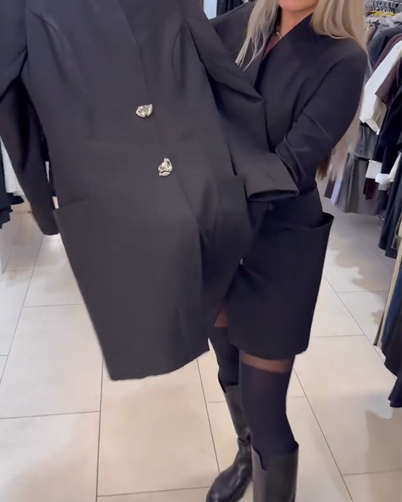 Klänning Ståkrage Metallknapp Dräkt