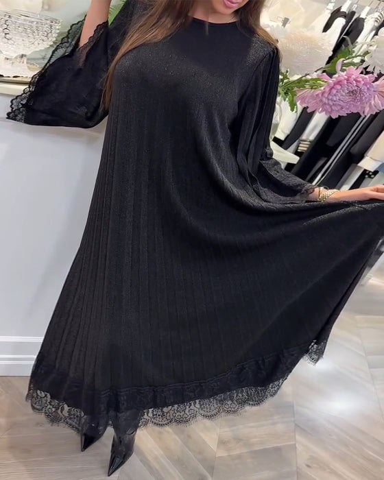 Klänning Rund Hals Lös Spets Patchwork