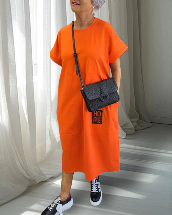 Klänning Kort Ärm Ledig Rak Ficka