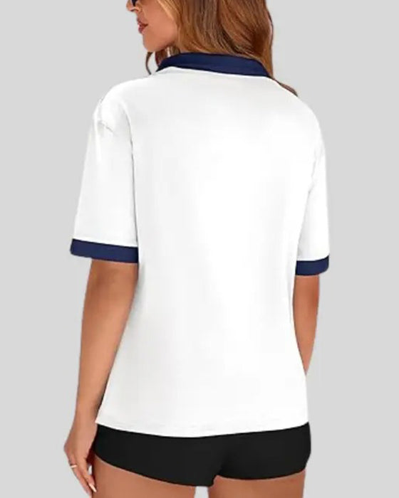 T-Shirt Polo Krage Färgblock Kortärmad