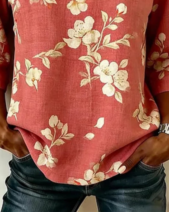 Blus Blomprint Sidoknapp 3/4-Ärm
