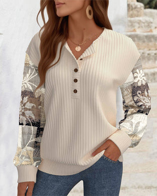 Tröja Casual Med Floralt Tryck Och Patchwork