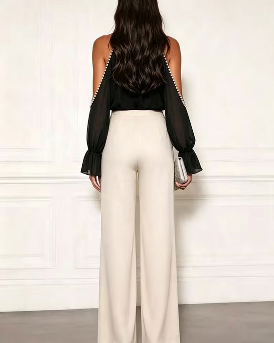 Blus Turtleneck Off-Shoulder Ruffle