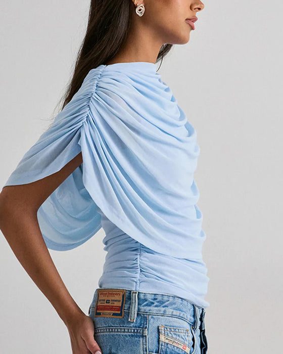 Blouse Mesh Scarf Hals Draped Slim Fit