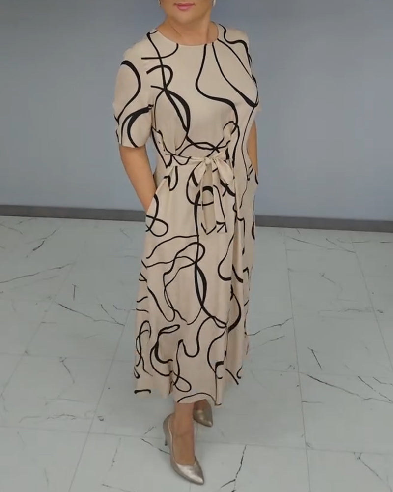 Klänning Abstrakt Linje Midja Bred Sväng