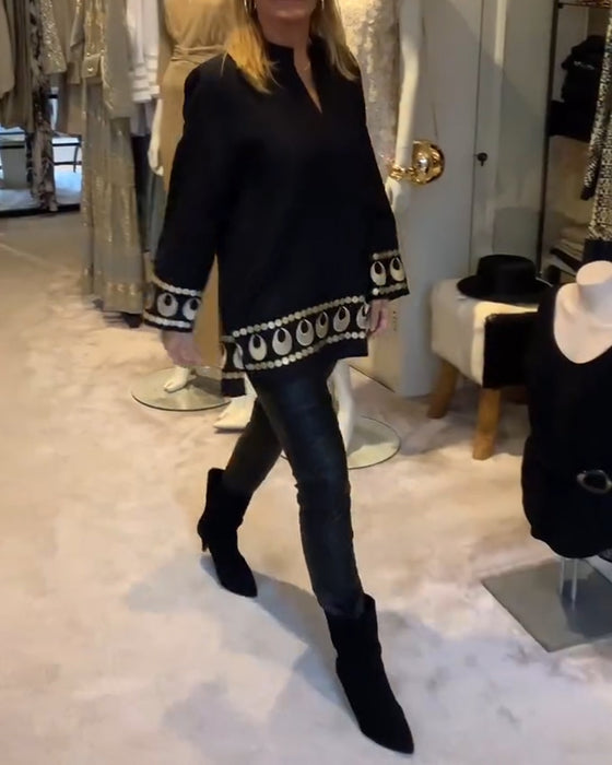 Blus Positionerad Tryckt Lössittande