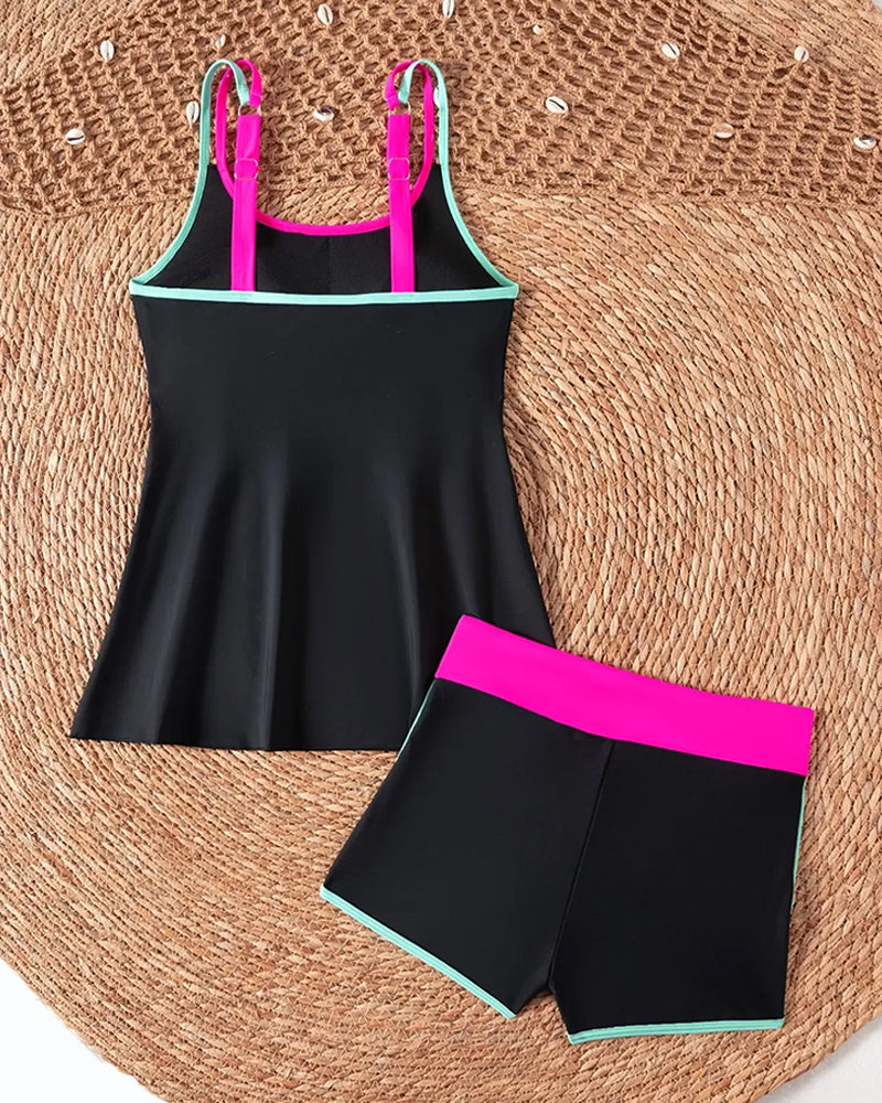 Tankini Färgkontrast U Hals Halter