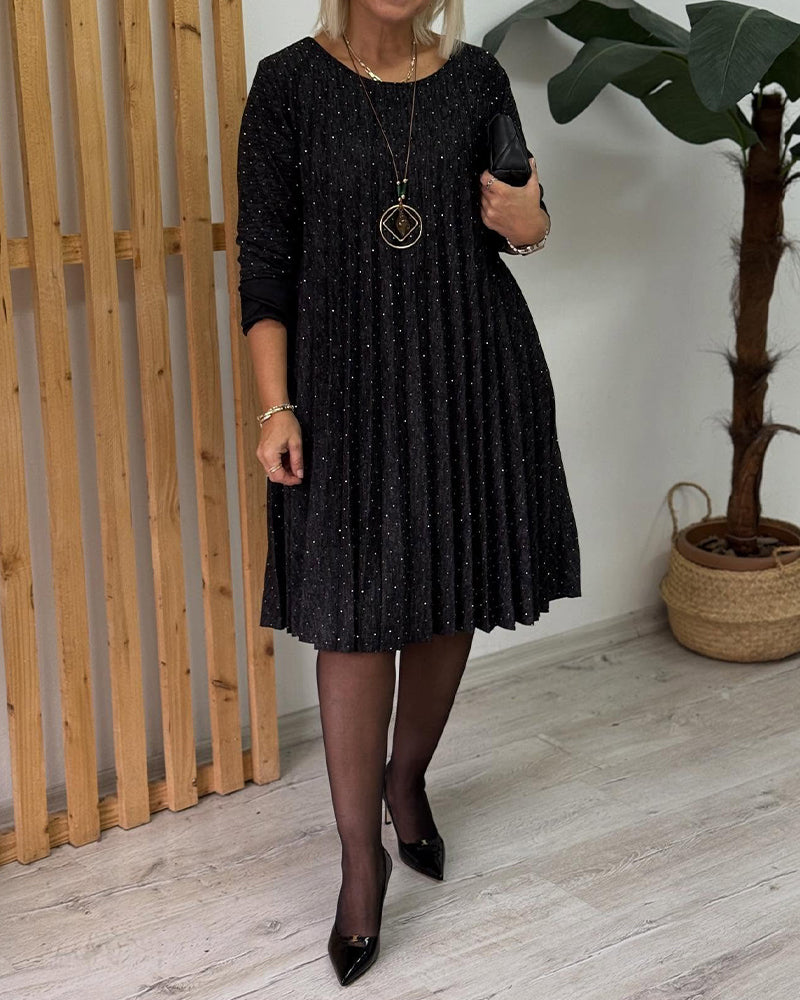 Klänning Rund Halsringning Glimmande Plisserad Mode