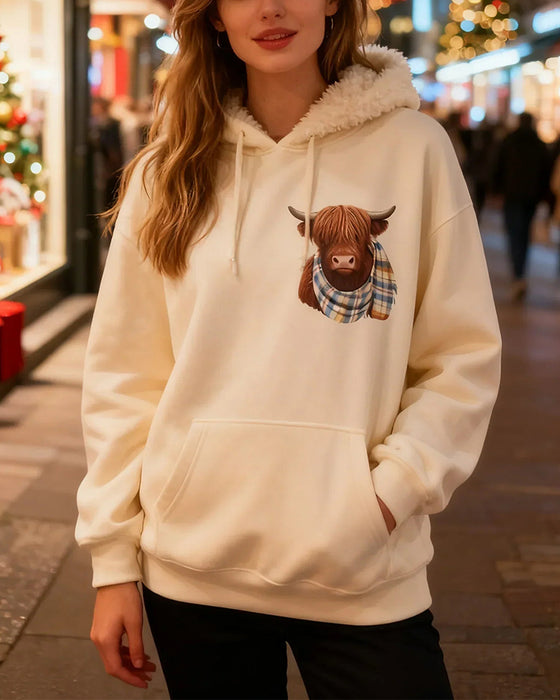 Hättesweatshirt Söt Höglandsko Mysig Fleecefodrad