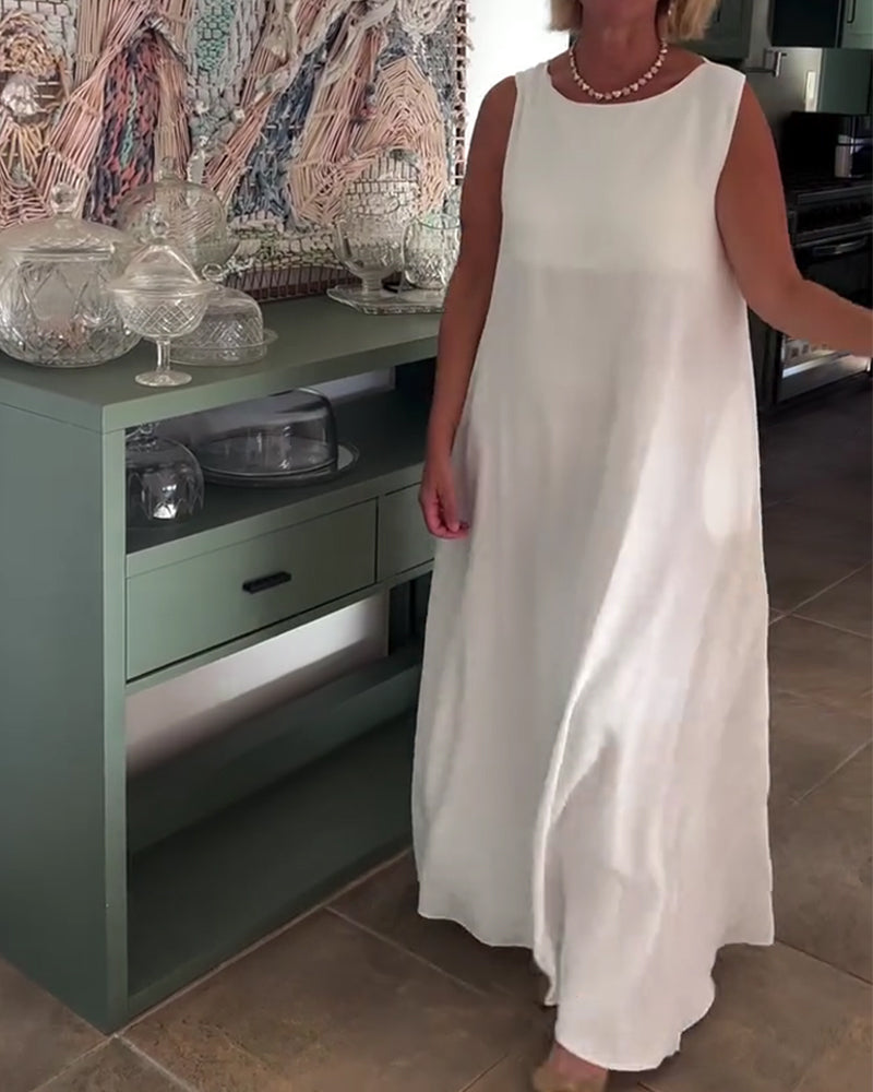 Klänning Ärmlös Lössittande Draperad Lång