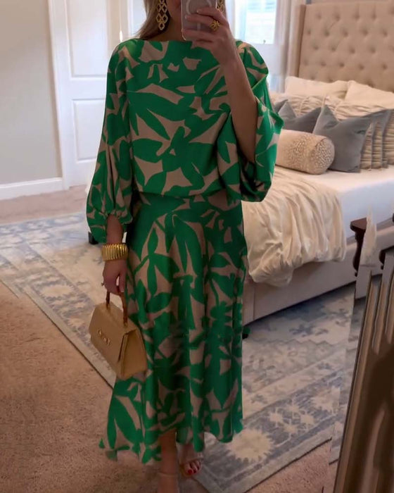 Set Klänning Avslappnad Tryckt Lykthylsa Temperament