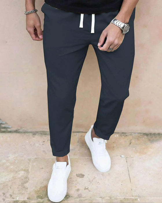 Herr Byxa Enfärgad Dragsko Slim Fit Croppad