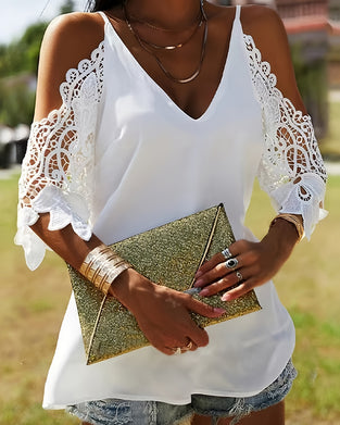 Blus Off-Shoulder Hålig Enfärgad