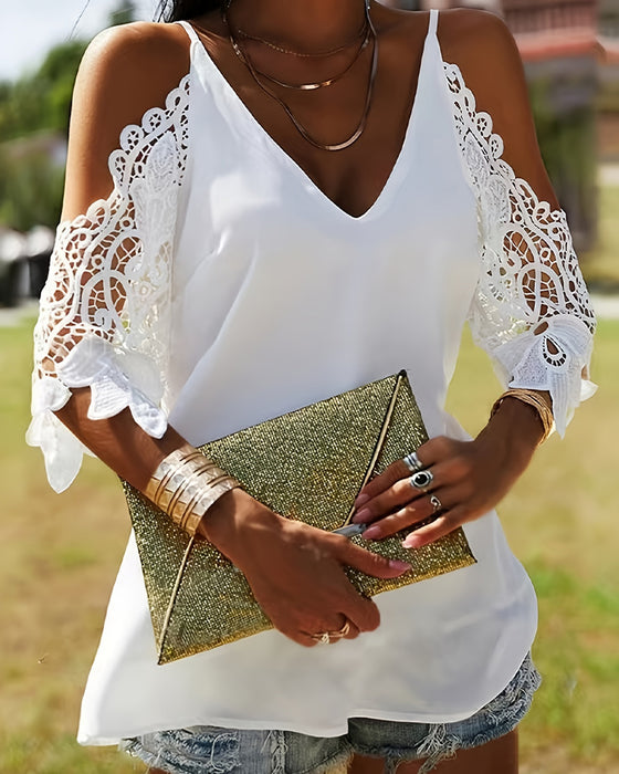 Blus Off-Shoulder Hålig Enfärgad