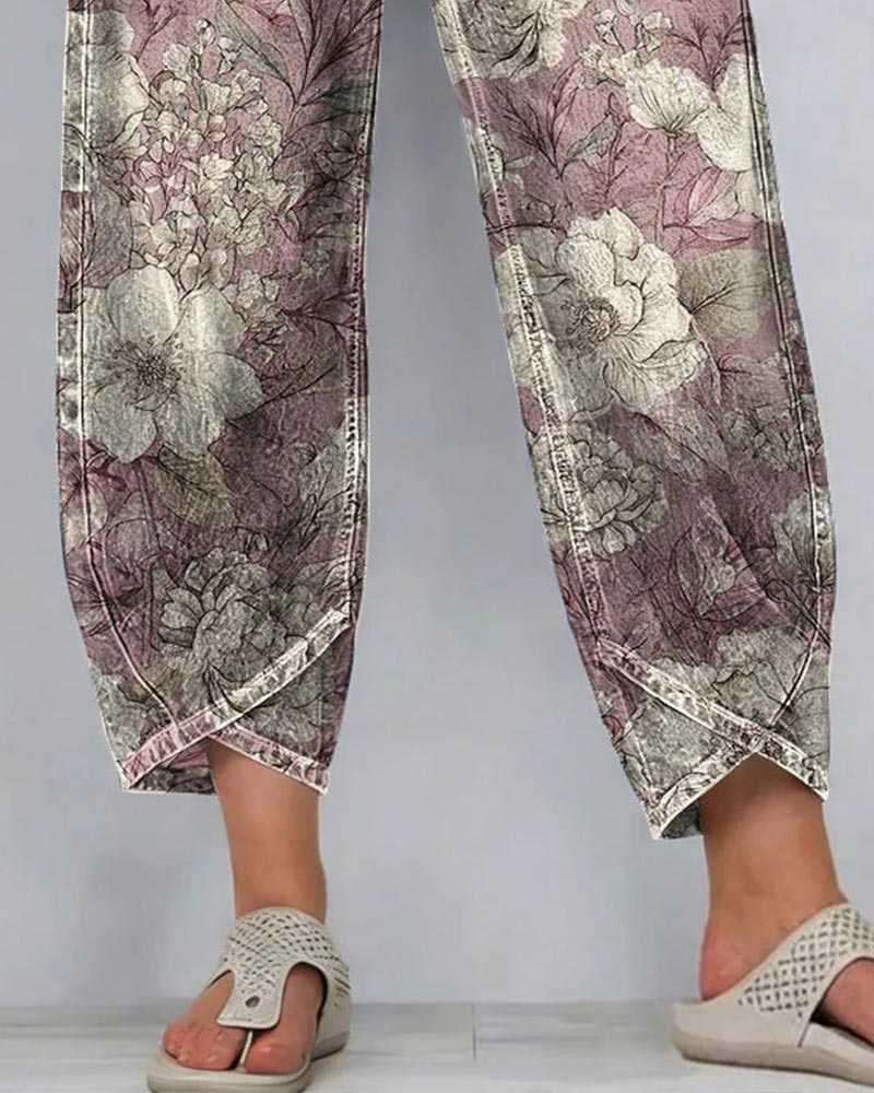 Byxor Mode Blommigt Tryck Ankel