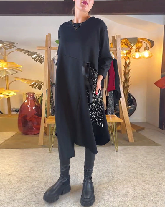 Klänning Långärmad Lös Paljett