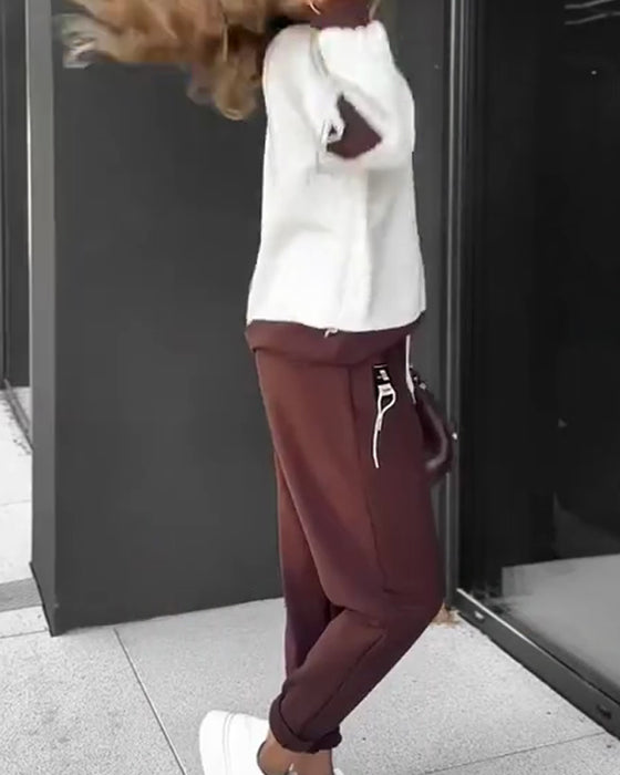 Färgblock Tröja Och Joggerbyxor Set