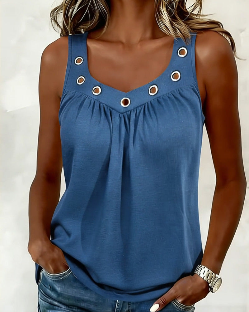 Linne Metall Spänne V-Hals Ärmlös