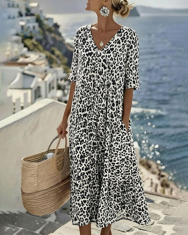 Klänningar Leopard V-Hals Lös