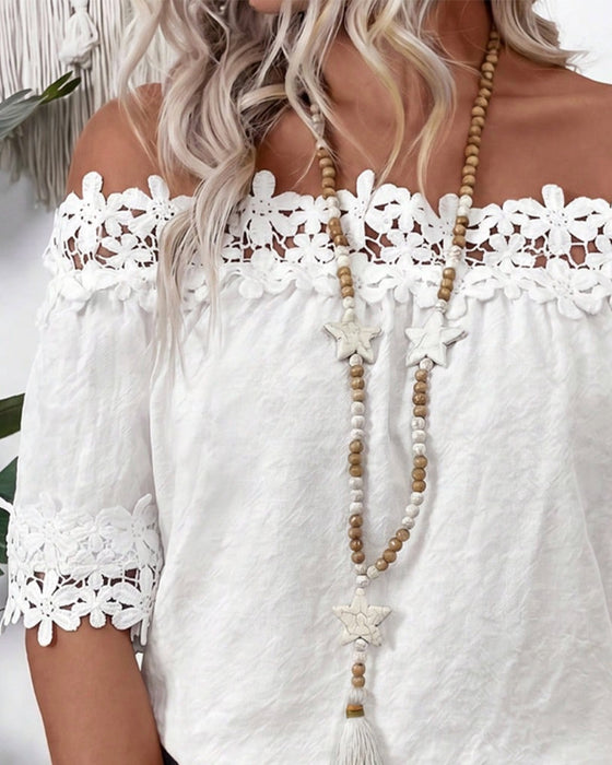 Blus Spets Bardot Kort Ärm