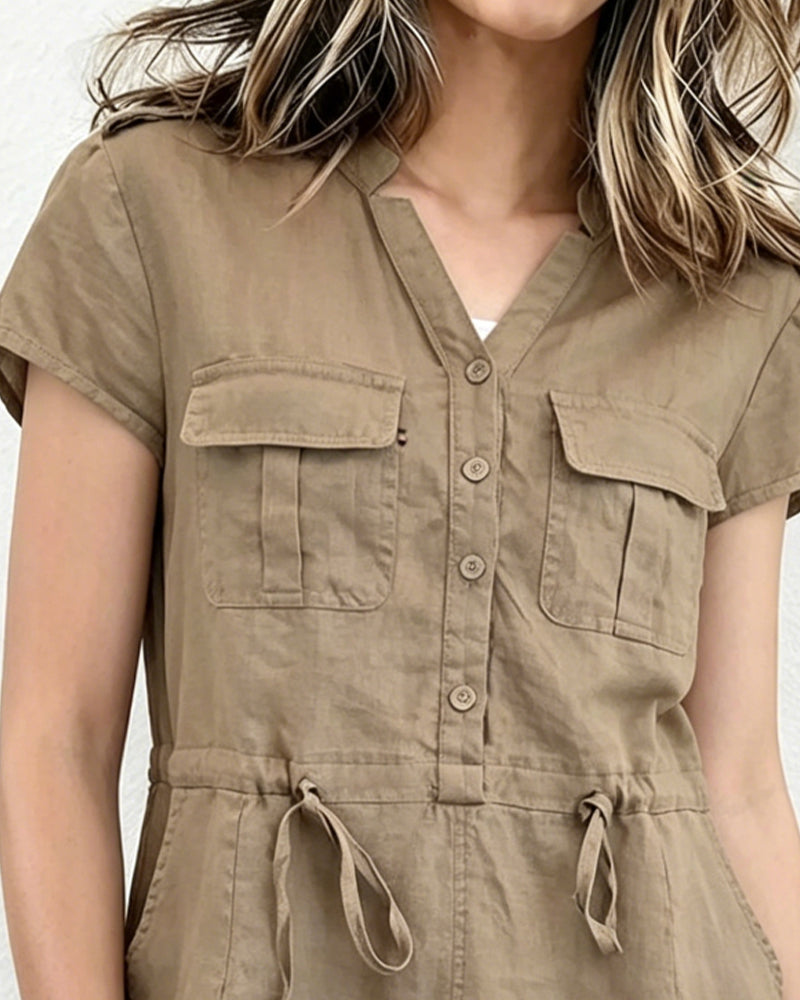Klänning Utility Stil V-Ringning Dragsko