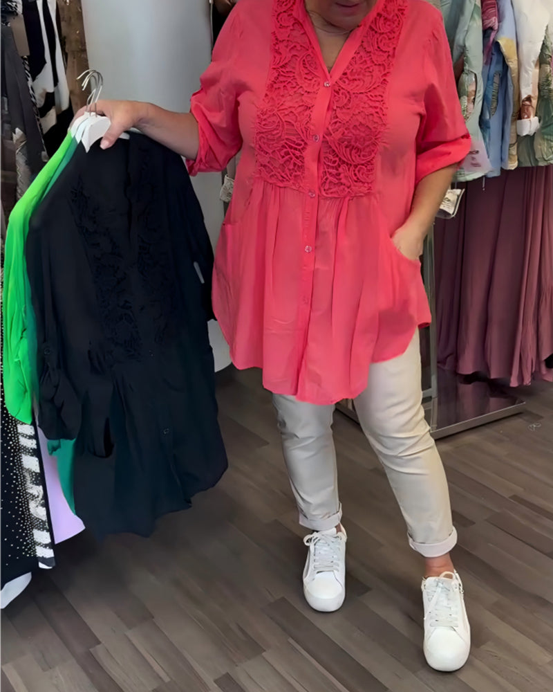 Blus Spets Lapptäcke Lång