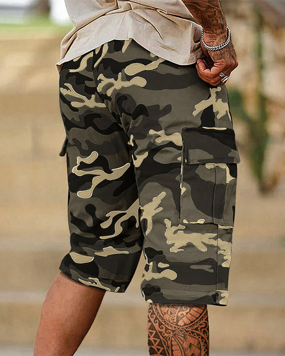 Herr Kamouflage Cargo Shorts Multi-Ficka Justerbar Midja Andningsbart Tyg