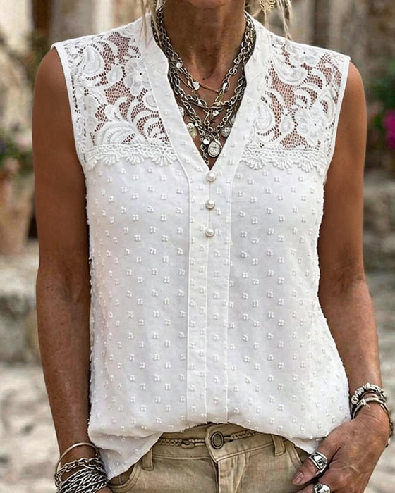 Tank Top Spets Jacquard Ärmlös