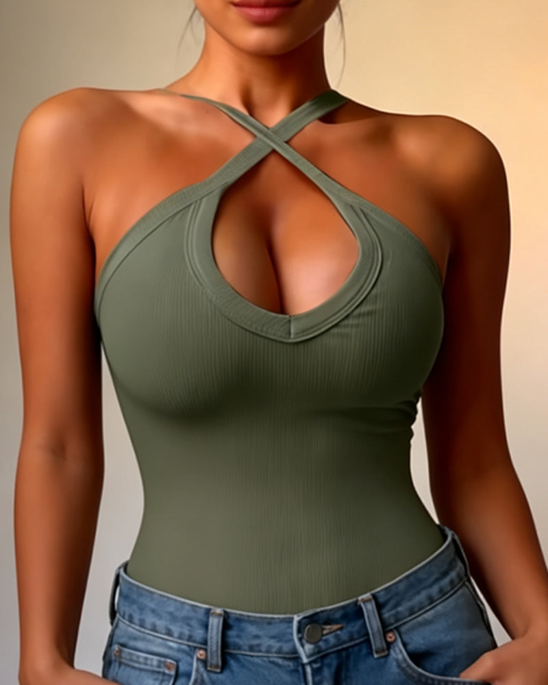 Cami Top Halter Hals Urholkad Räfflad