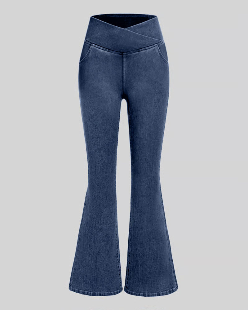 Byxa Hög Stretch Mode Ficka Flare