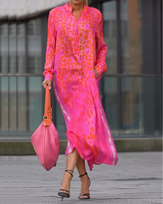 Klänning Långärmad Leopardskrivna Slits