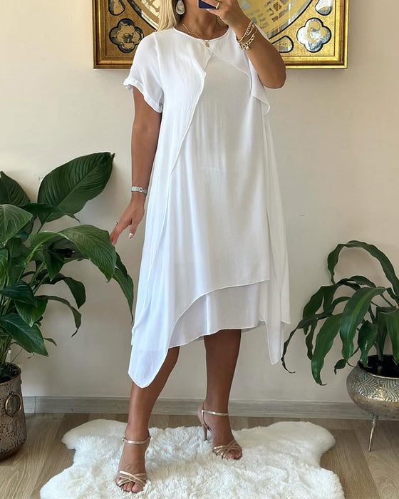 Klänning Falsk Tvådelad Dubbelskiktad Lös Kortärmad