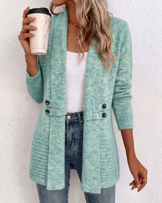 Cardigan Solid Färg Knapp Prydd