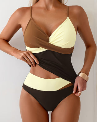 Tankini Hög Midja Färgblock