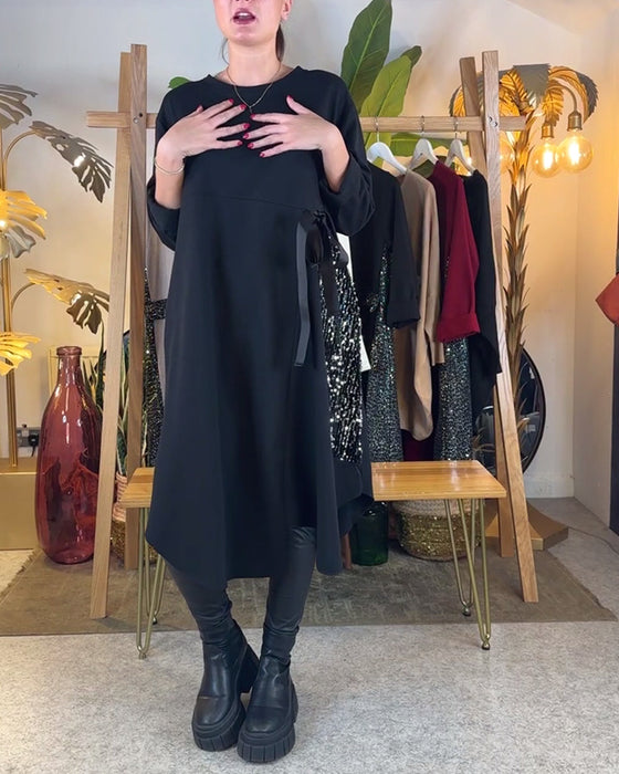 Klänning Långärmad Lös Paljett